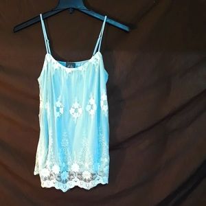 Dots tank top with lace overlay in front